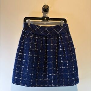 Maeve Navy and White Windowpane Tweed A-Line Skirt